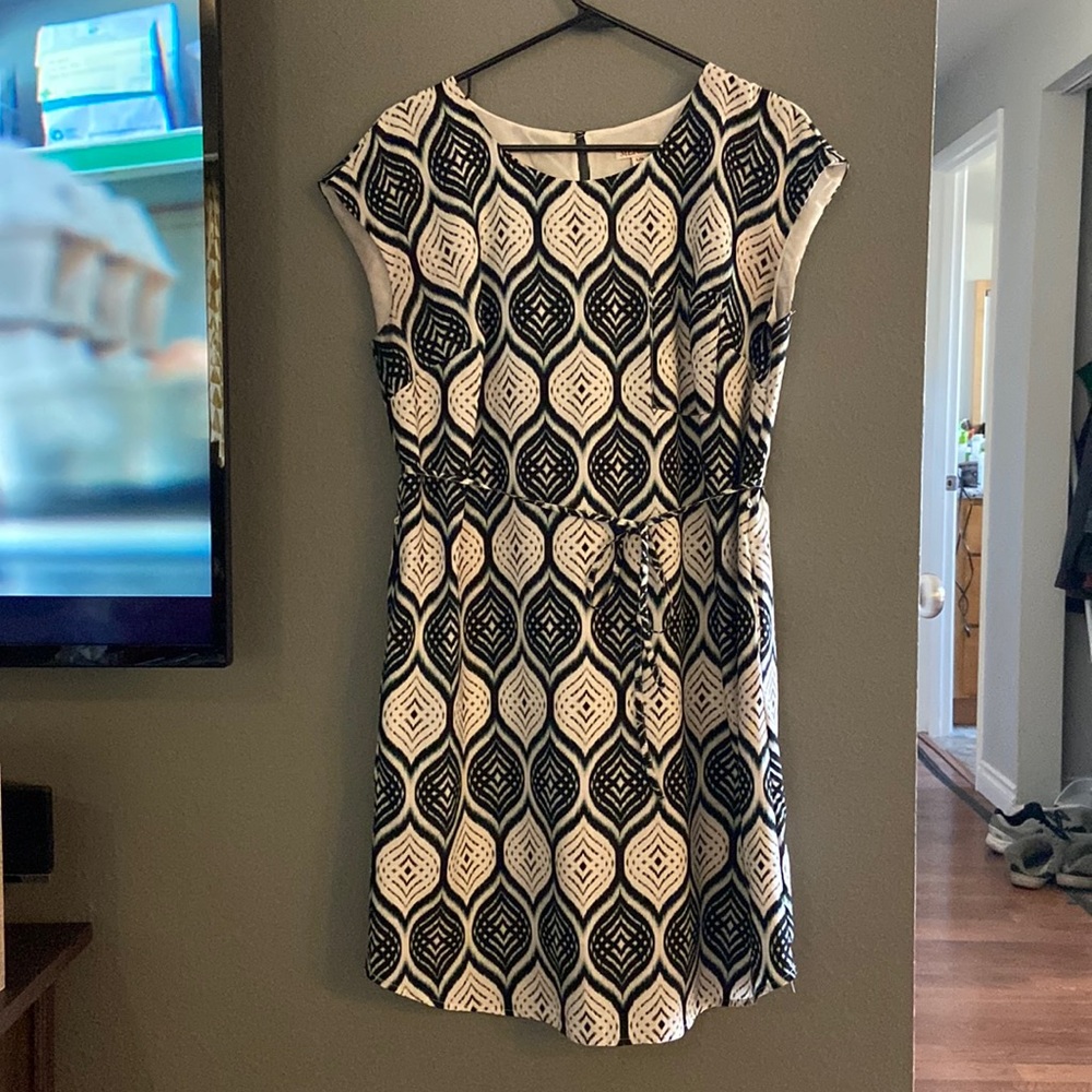 Work dress with geometric pattern